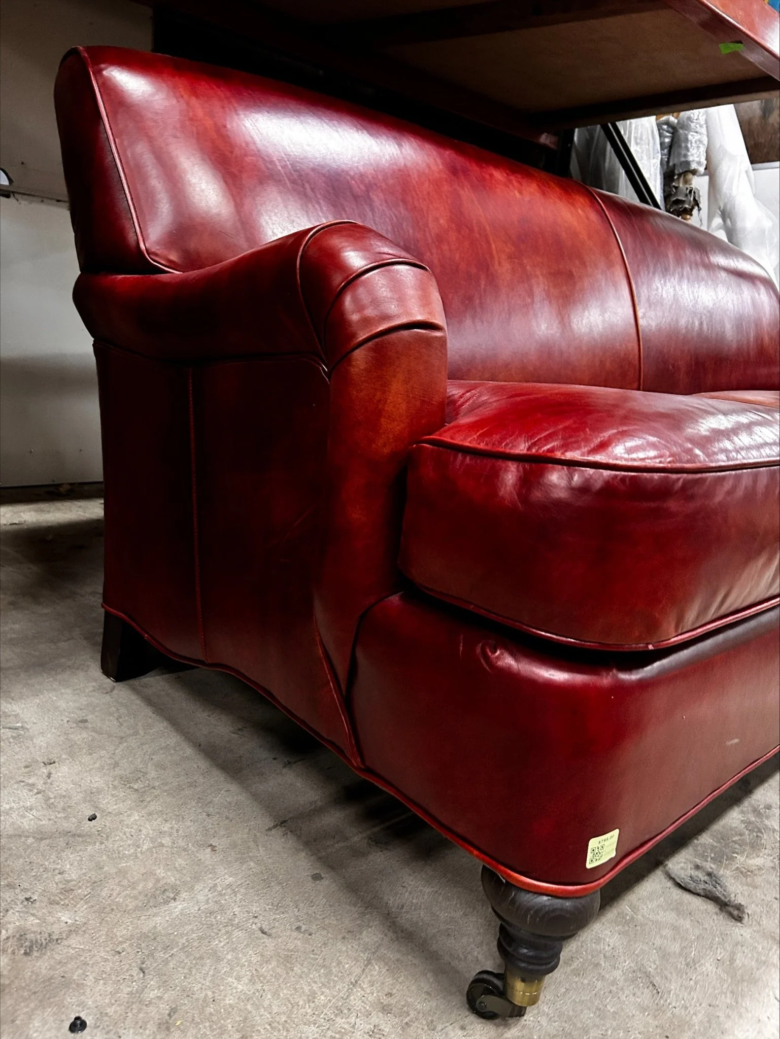 Restoration Hardware Red Leather Couch - Image 4