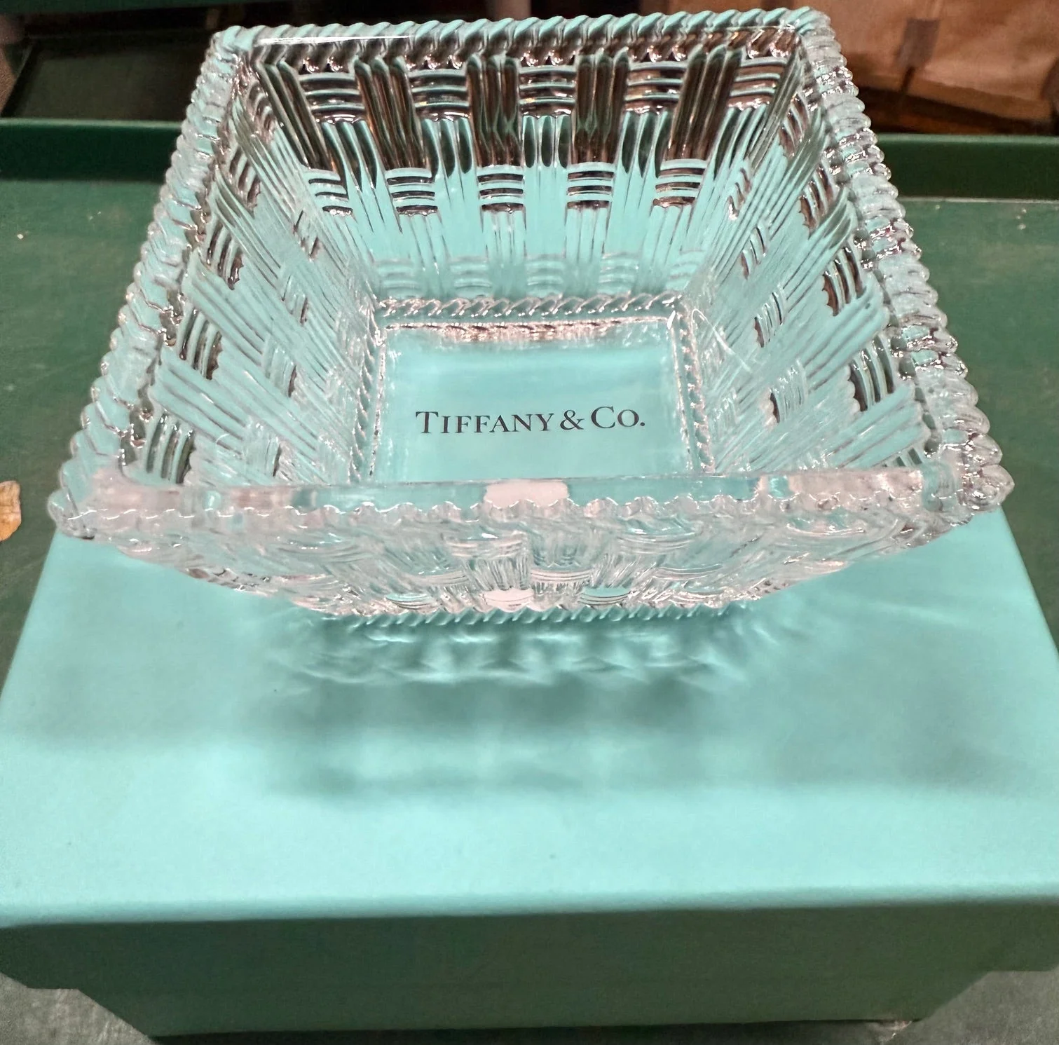 Tiffany & Co Woven Square 4" Crystal Glass