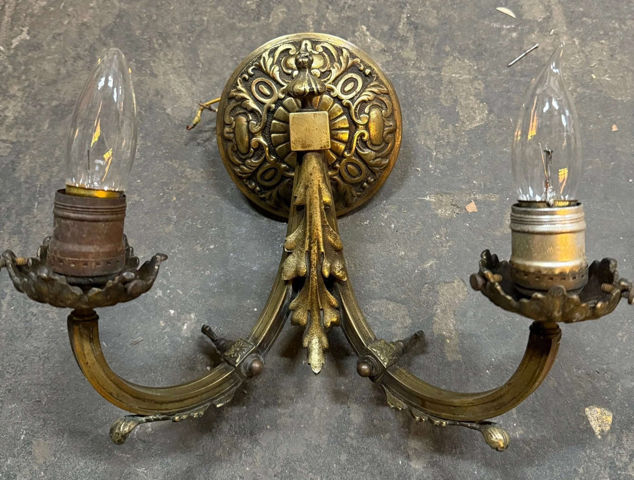 Vintage Cast Brass 2-Armed Sconce