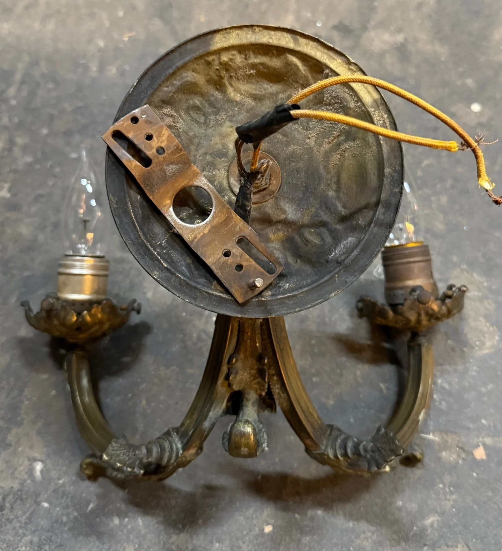 Vintage Cast Brass 2-Armed Sconce - Image 2